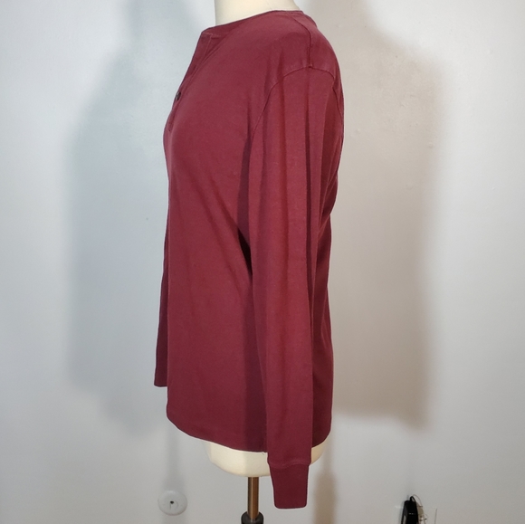 Arrow Mens Burgundy Long Sleeve Henley Shirt - Picture 2 of 5